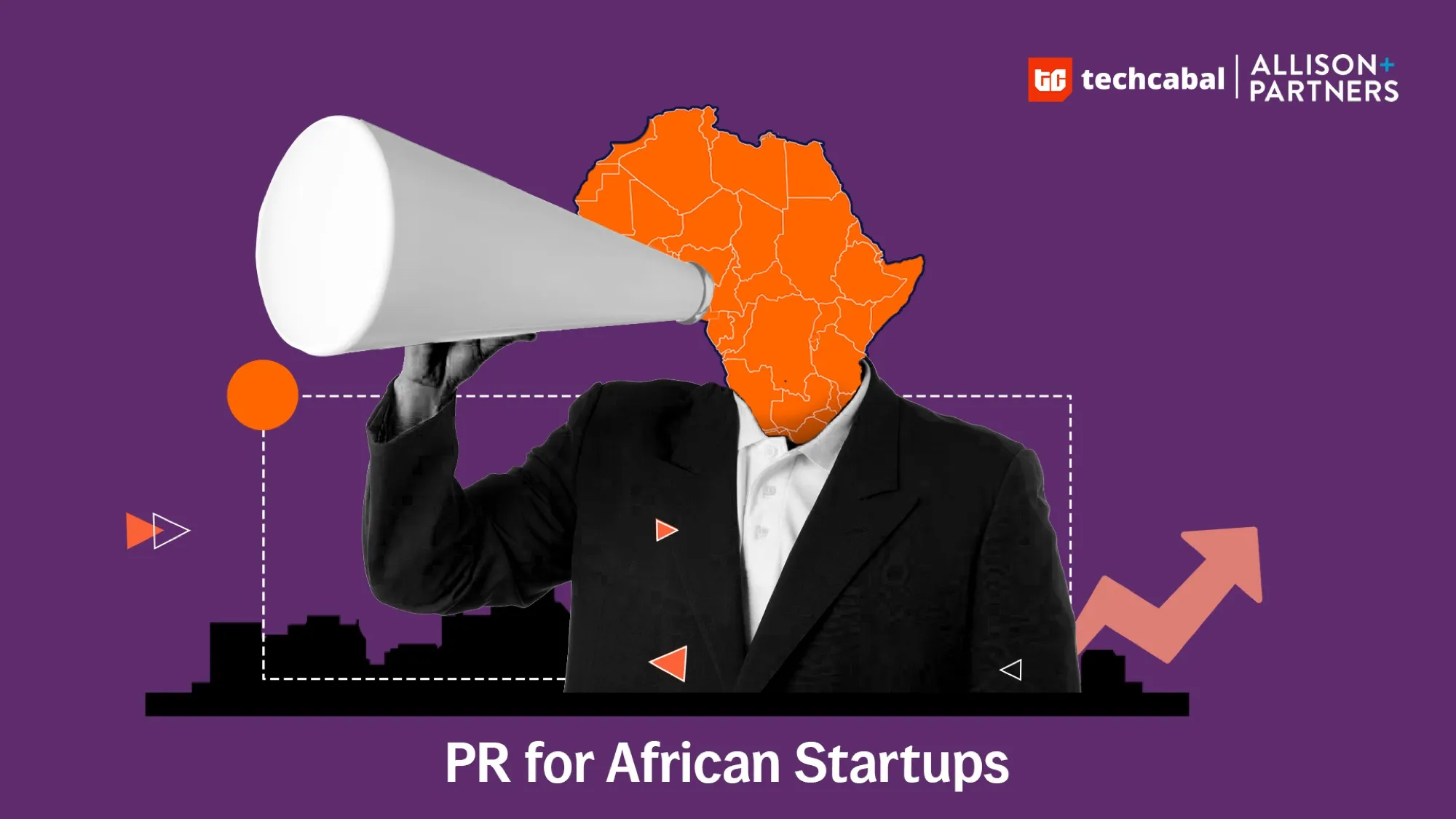 TechCabal promotional graphic featuring an orange map of Africa and the headline PR for African Startups.