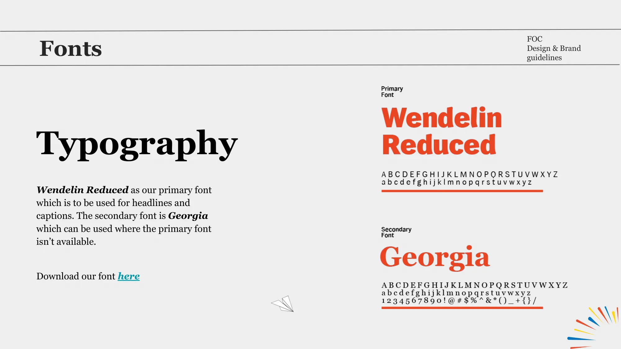 Future of Commerce typography guideline page showing the Wendelin Reduced and Georgia type system.