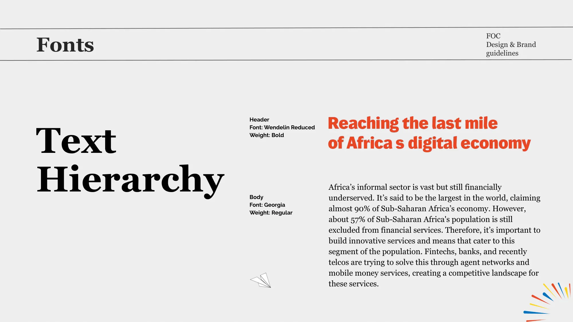 Future of Commerce typography guidelines showing a bold header and serif body type.